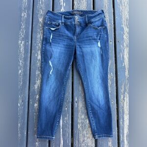Torrid Dark Blue Distressed Skinny Jeans